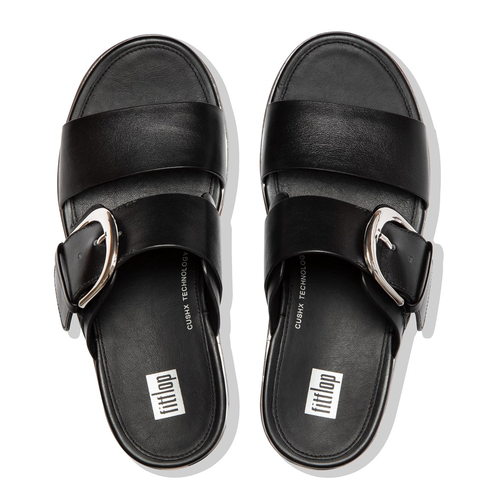 Fitflop Womens Platforms Black - Pilar Mixed-metallics Leather Slide - 15UAONJDL